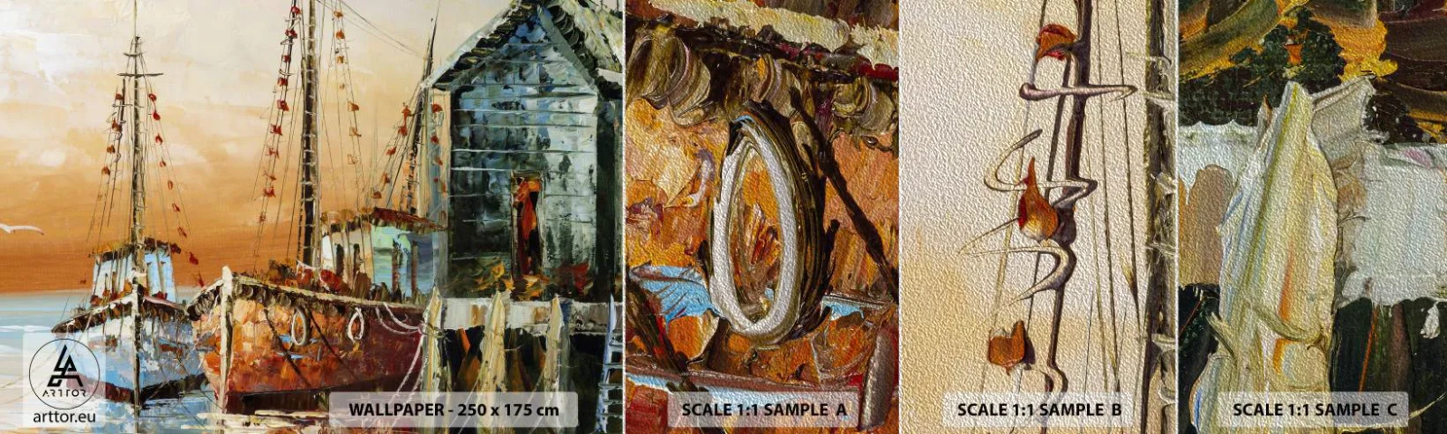 Fotótapéta Minta Premium Sand - Nyugodt visszatérés - Halászhajó, Halászkikötő, Darab - 100x30 cm