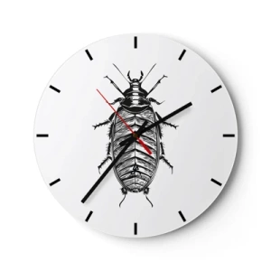 Falióra, Óra - Rovar grafikája fehér alapon, metszet stílusában - 30x30cm - Micsoda példány! - Modern fali dekoráció nappalihoz, konyhához és hálószobához ARTTOR