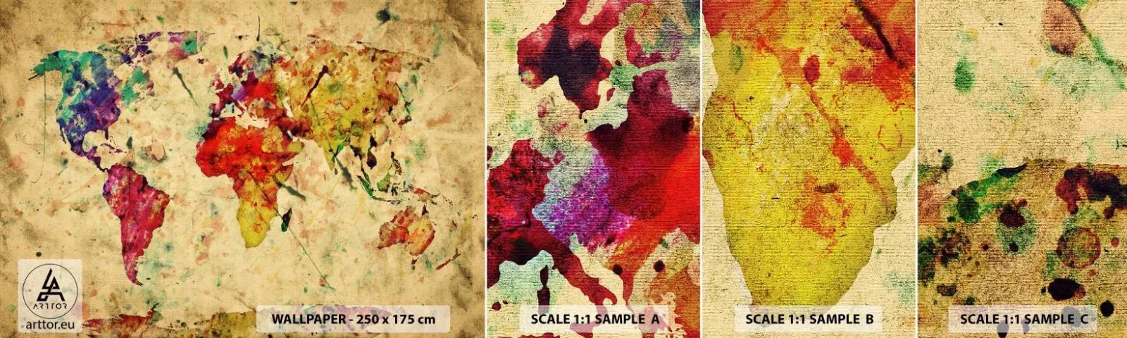 Fotótapéta Minta Öntapadós Deluxe Sticker - Az élet, mint a színes térképpapír - Világtérkép, Kontinensek, Utazások - 100x30 cm