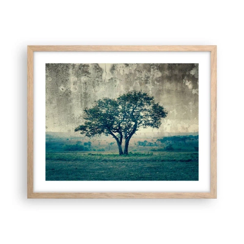 Poszter világos tölgy keretben - Almafa a kék mezőn? - 50x40 cm