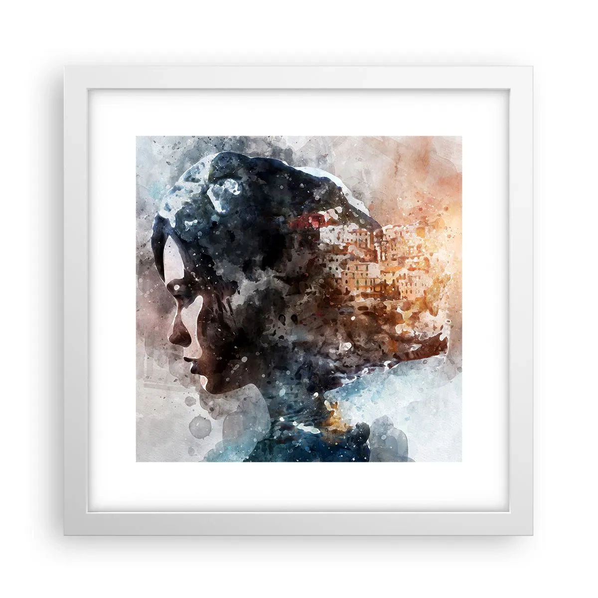 Poszter fekete keretben - Történet egy lányról, várossal a háttérben - 30x30 cm