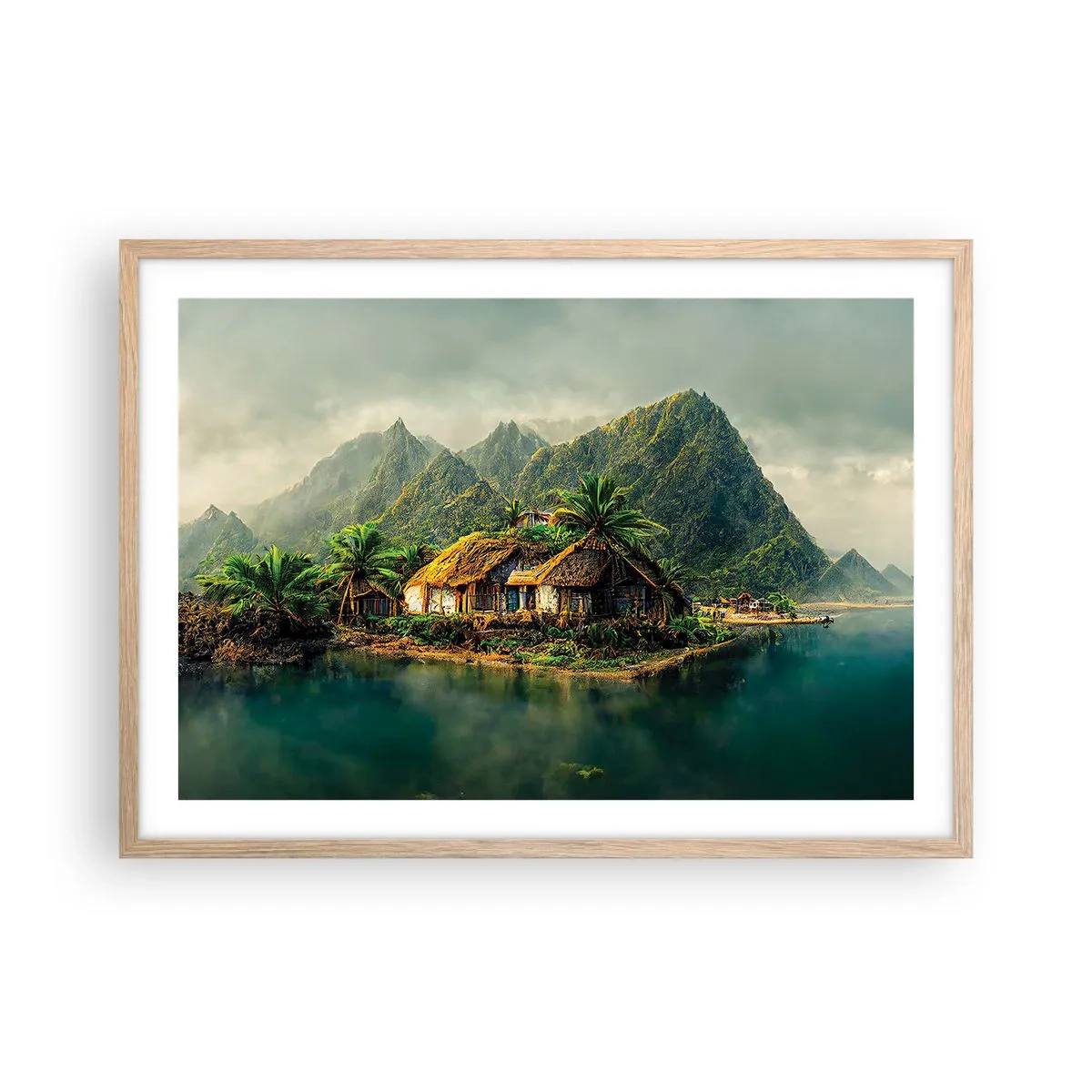Poszter világos tölgy keretben - Trópusi paradicsom - 70x50 cm