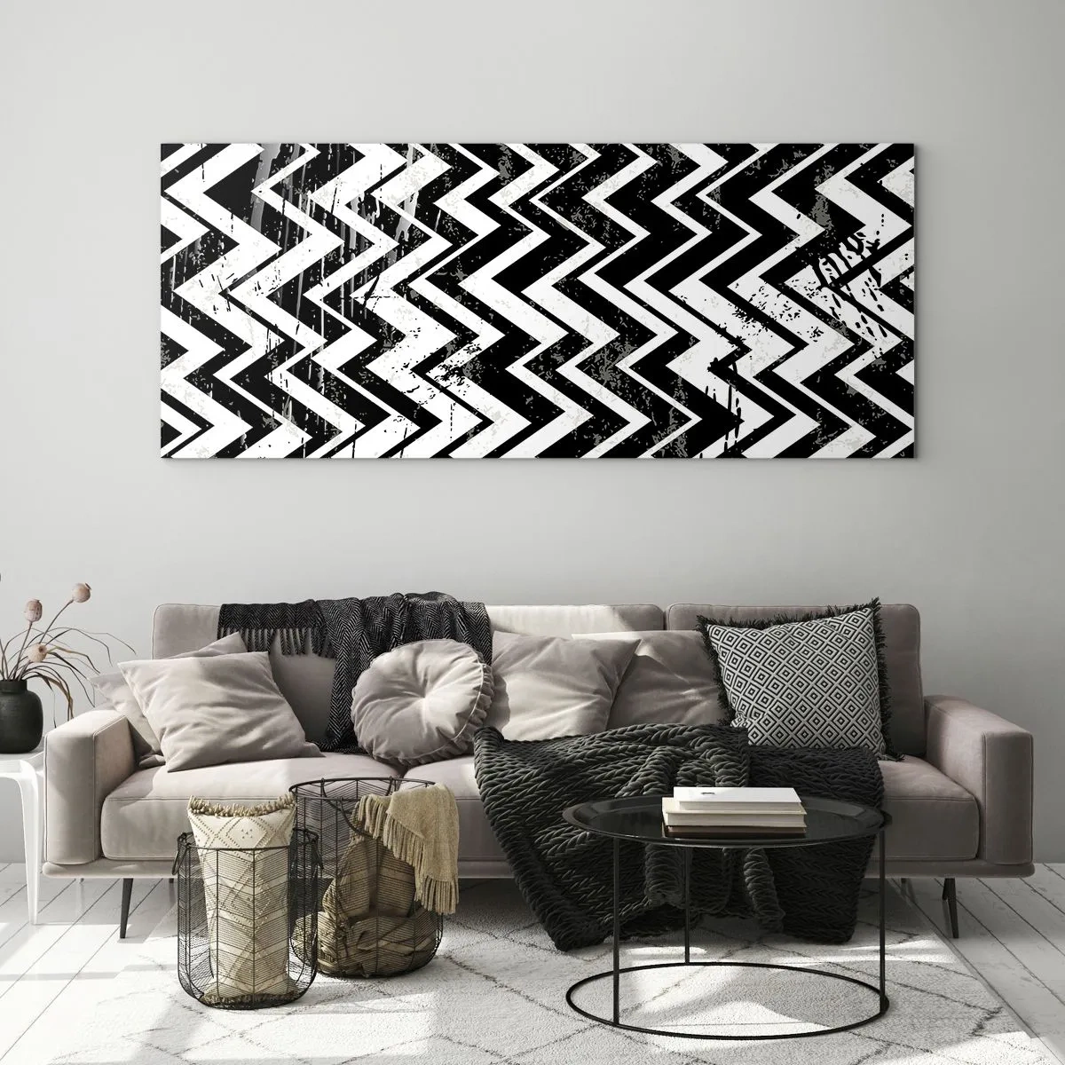 Üveg kép - Zyg-fehér, zag-fekete - 120x50 cm