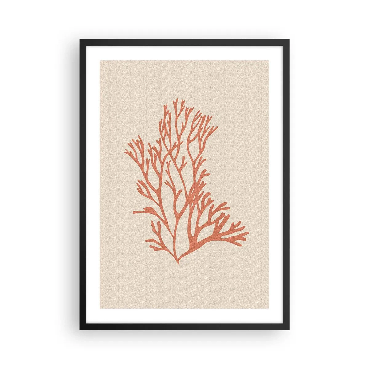 Poszter fehér keretben - Egy finom illusztráció korallról világos háttér előtt - 50x70cm - Korall filigrán - Modern fali dekoráció nappalihoz és hálószobához ARTTOR