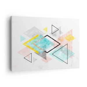 Vászonkép - Színes geometrikus minták fehér alapon - 70x50cm - Geometriai játék - Modern fali dekoráció nappalihoz és hálószobához ARTTOR