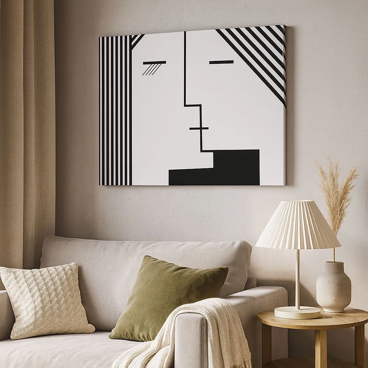 Vászonkép - Egy csók geometrikus absztrakciója fekete-fehérben - 70x50cm - Egyszerűen egy csók - Modern fali dekoráció nappalihoz és hálószobához ARTTOR