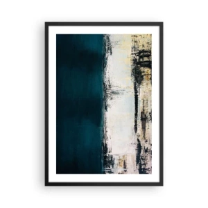 Poszter fehér keretben - Absztrakt kompozíció sötétkék és bézs árnyalatokban - 50x70cm - Vízszintes kompozíció - Modern fali dekoráció nappalihoz és hálószobához ARTTOR