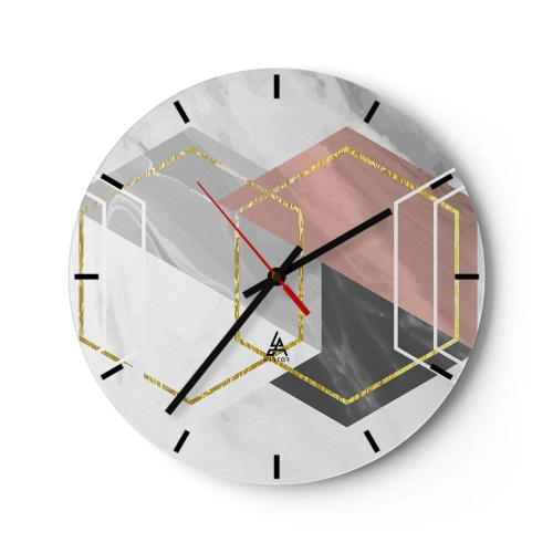 Falióra, Óra - Geometriai alakzatok színes blokkokkal és arany vonalakkal - 30x30cm - Lánc kompozíciója - Modern fali dekoráció nappalihoz, konyhához és hálószobához ARTTOR