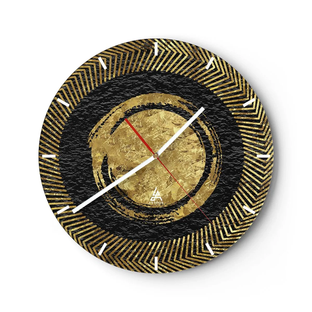 Falióra, Óra - Arany geometrikus minták fekete alapon, elbűvölő stílusban - 30x30cm - Glamour kompozíció - Modern fali dekoráció nappalihoz, konyhához és hálószobához ARTTOR
