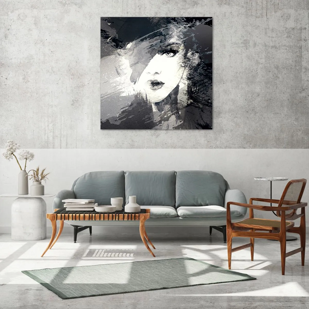 Üveg kép - Szürke fátyol mögül - 60x60 cm