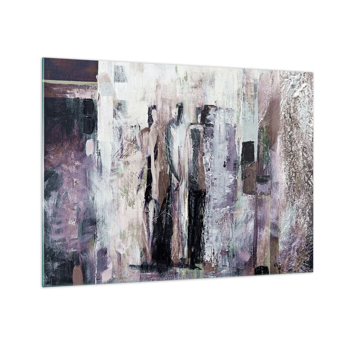 Üveg kép - Absztrakt alakok sziluettjei texturált festék háttér előtt - 70x50cm - A titokzatos hámas - Modern fali dekoráció nappalihoz és hálószobához ARTTOR