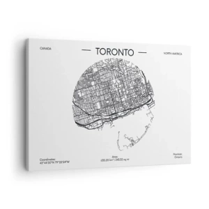 Vászonkép - Toronto térképe minimalista fekete-fehér stílusban - 70x50cm - Toronto anatómiája - Modern fali dekoráció nappalihoz és hálószobához ARTTOR