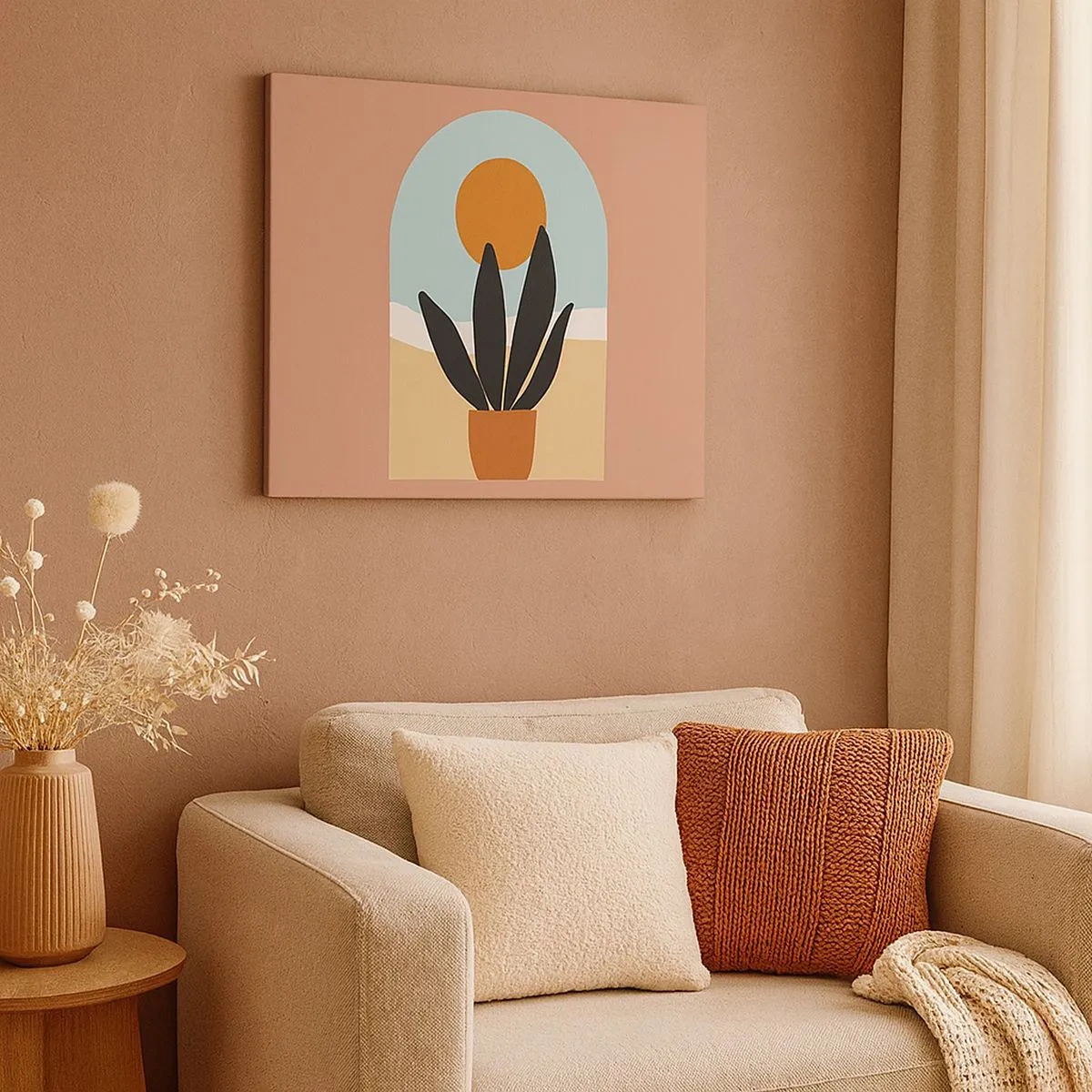 Vászonkép - Egy fekete növény cserépben a nap ellen - 70x50cm - Kis örömök - Modern fali dekoráció nappalihoz és hálószobához ARTTOR