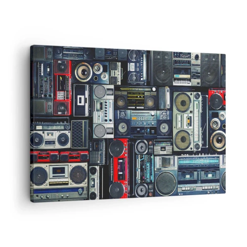 Vászonkép - Retro magnók és hangszórók kollázsa. - 70x50cm - A 80-as évek nosztalgiája - Modern fali dekoráció nappalihoz és hálószobához ARTTOR
