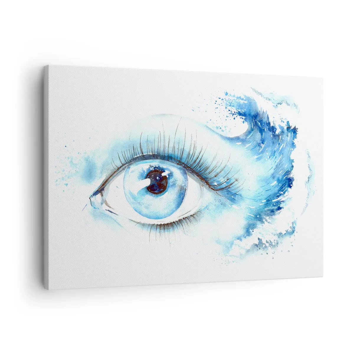 Vászonkép - Egy dinamikus hullámú szem művészi akvarellje - 70x50cm - Elmerülni a tekintet kékjében - Modern fali dekoráció nappalihoz és hálószobához ARTTOR