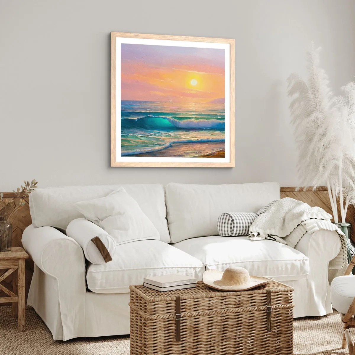 Poszter világos tölgy keretben - A hullámok türkizkék dala - 60x60 cm