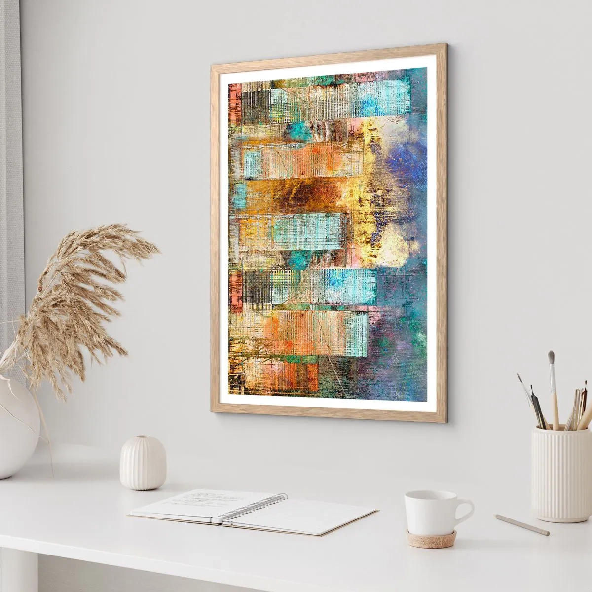 Poszter világos tölgy keretben - Napfényes metropolisz - 50x70 cm