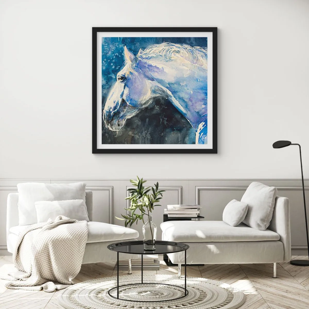 Poszter fehér keretben - Portré kék fényben - 50x50 cm