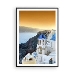 Poszter fehér keretben - Santorini – rásimulva a sziklákra - 70x100 cm