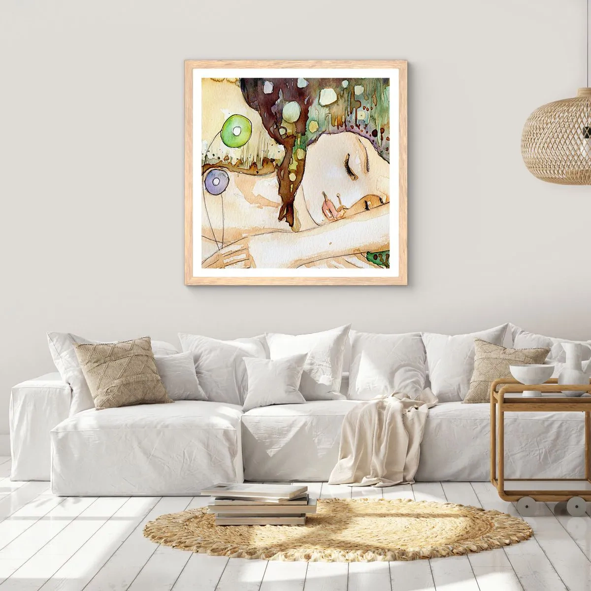 Poszter világos tölgy keretben - Smaragd-ibolya álom - 50x50 cm