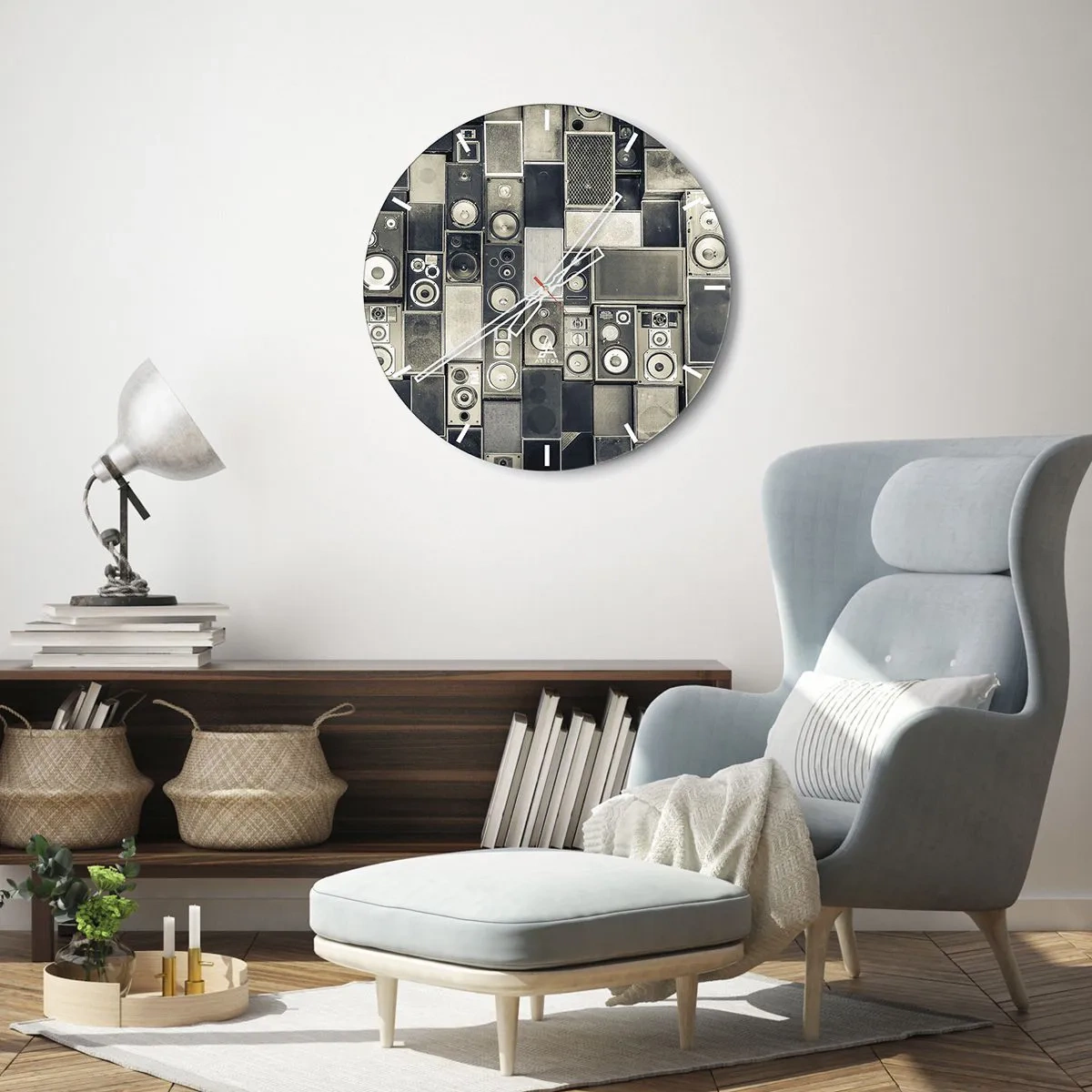 Falióra, Óra - Retro stílusú hangszórókészlet - 30x30cm - És minden rendben van - Modern fali dekoráció nappalihoz, konyhához és hálószobához ARTTOR