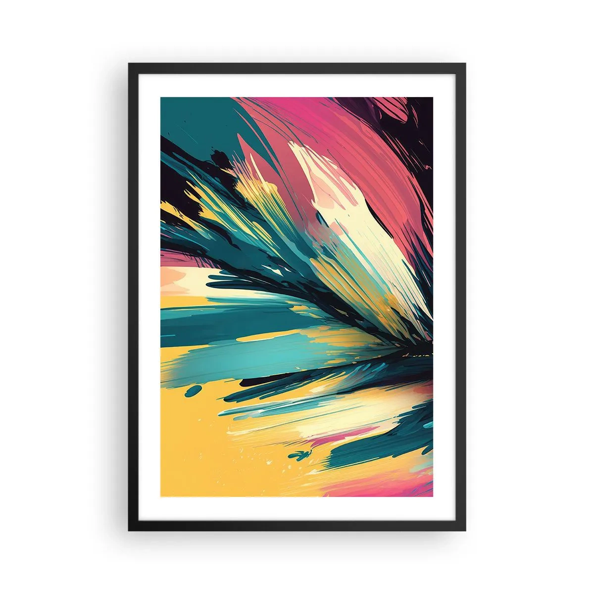 Poszter fehér keretben - Színek absztrakt robbanása dinamikus elrendezésben - 50x70cm - Kompozíció - az öröm robbanása - Modern fali dekoráció nappalihoz és hálószobához ARTTOR