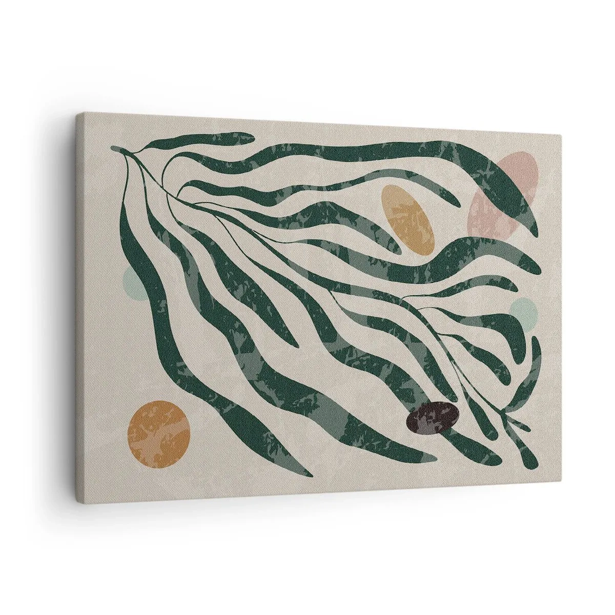 Vászonkép - Organikus vonalak és formák zöld és bézs színben - 70x50cm - Zöldek között - Modern fali dekoráció nappalihoz és hálószobához ARTTOR