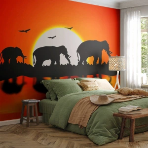 Fotótapéta Premium Sand - Este pedig egy kis italra - Állatok, Afrika, Elefánt - 100x70 cm