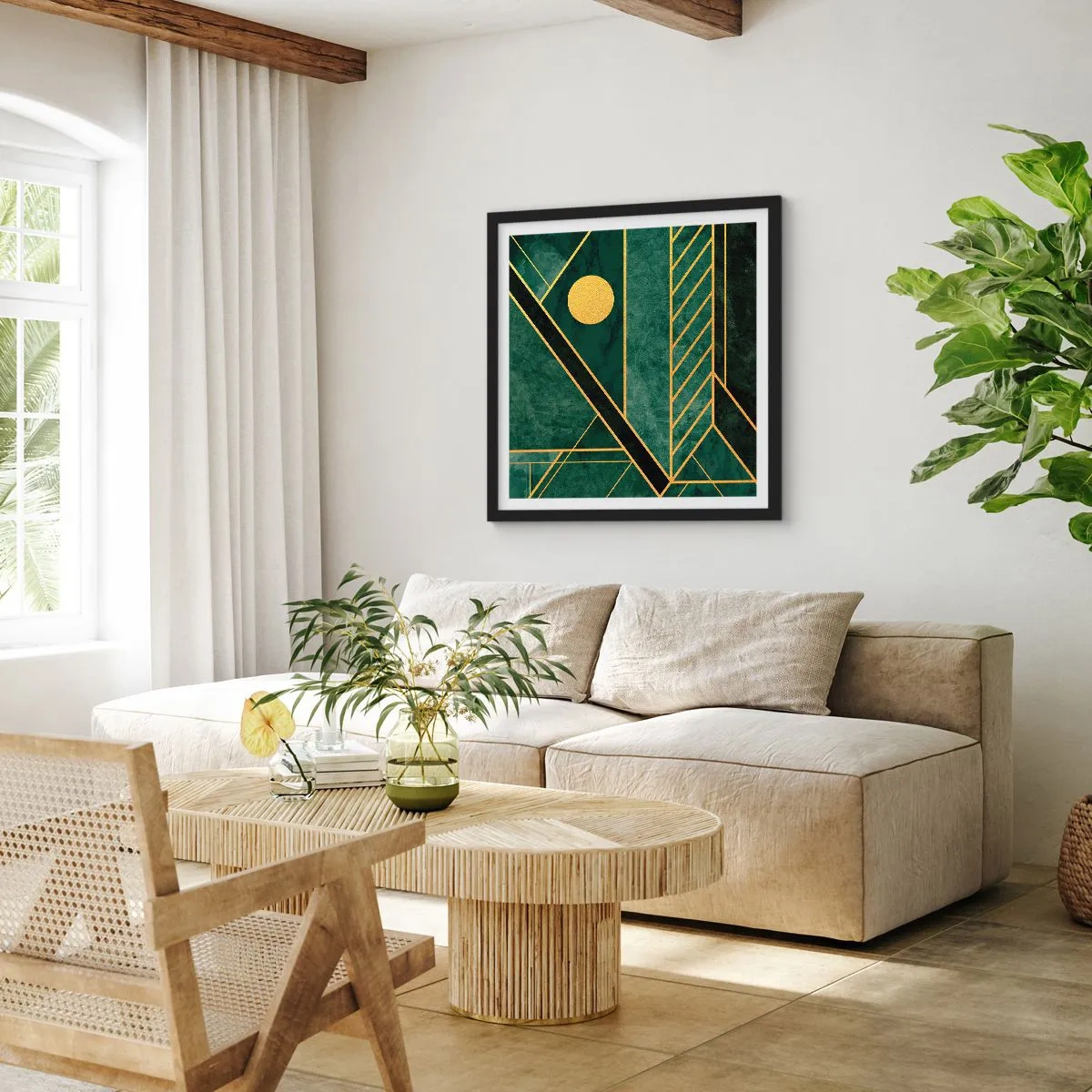 Poszter fehér keretben - Az arany és azúrkék dinamikája - 40x40 cm