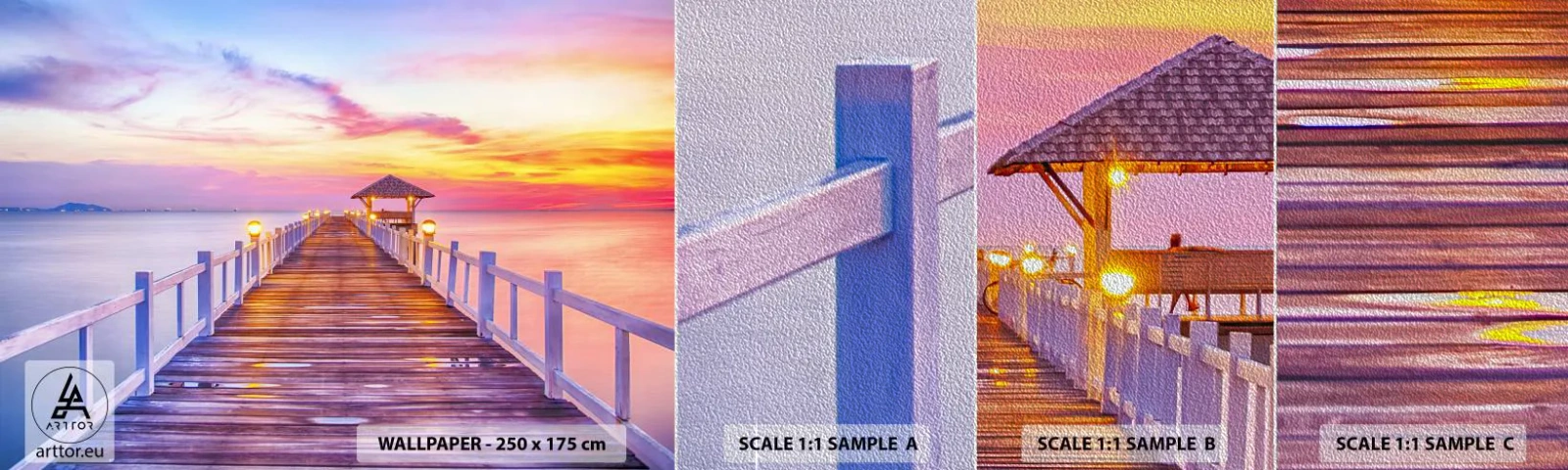 Fotótapéta Minta Premium Sand - Az est lilás-arany csendje - Tájkép, Tenger, öböl - 100x30 cm