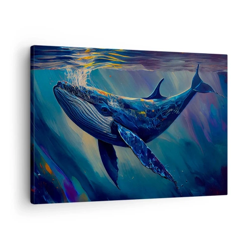 Vászonkép - Egy bálna az óceán mélyén, világító színekben - 70x50cm - Üdvözöllek a világomban - Modern fali dekoráció nappalihoz és hálószobához ARTTOR
