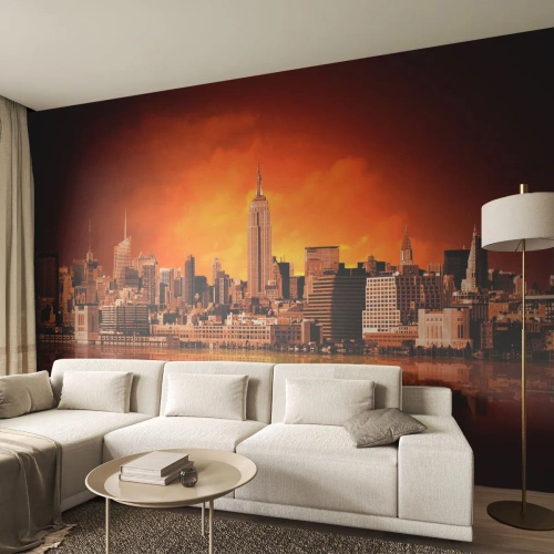 Öntapadós Fotótapéta Deluxe Sticker - A nagyvárosi panoráma sárga és bronz színben - New York, Építészet, Város - 450x315 cm