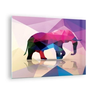 Üveg kép - Geometrikus elefánt élénk színes absztrakcióban - 70x50cm - Kristály dinoszaurusz - Modern fali dekoráció nappalihoz és hálószobához ARTTOR