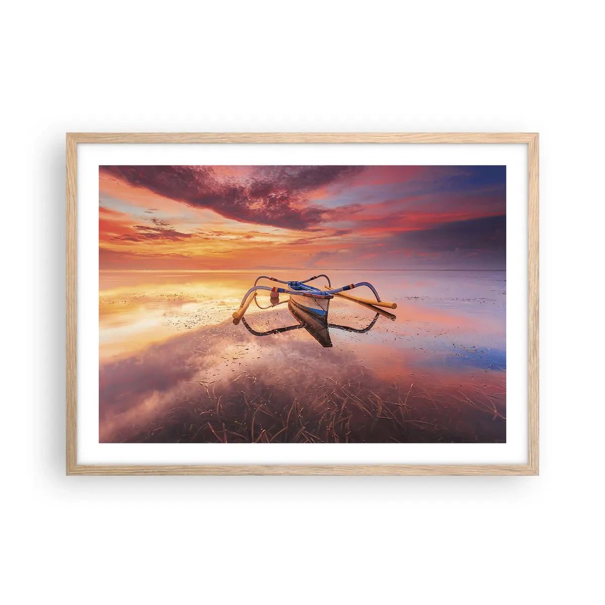 Poszter világos tölgy keretben - Egy trópusi este nyugalma - 70x50 cm