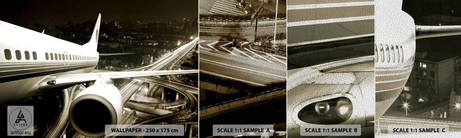 Fotótapéta Minta Premium Sand - Felrepülni az éjszakába - Repülőgép, Város, Autóipari - 100x30 cm