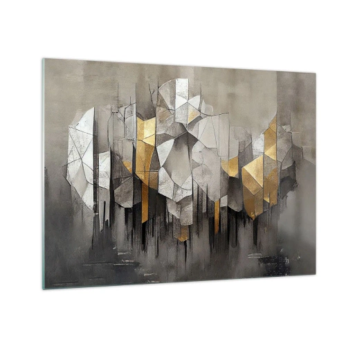 Üveg kép - Absztrakt formák szürke, fehér és arany árnyalatokban - 70x50cm - Kompozíció jégből és fényből - Modern fali dekoráció nappalihoz és hálószobához ARTTOR
