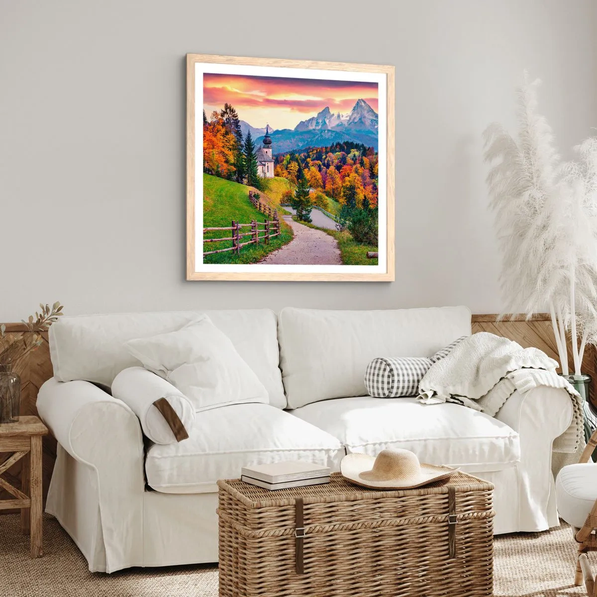 Poszter világos tölgy keretben - Tájképszerű festmény - 60x60 cm