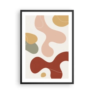 Poszter fehér keretben - Meleg pasztell árnyalatokban pompázó absztrakt kompozíció. - 50x70cm - Pöttyök vagy hullámok? - Modern fali dekoráció nappalihoz és hálószobához ARTTOR