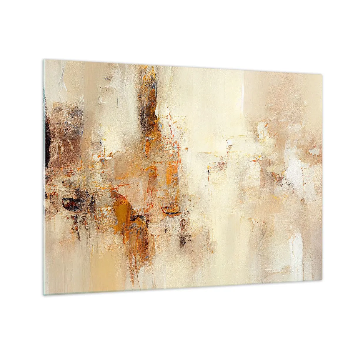 Üveg kép - Absztrakció borostyán, bézs és barna árnyalatokban - 70x50cm - A borostyán lelke - Modern fali dekoráció nappalihoz és hálószobához ARTTOR