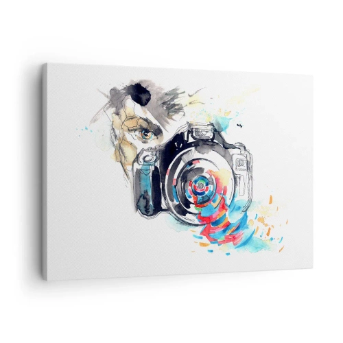 Vászonkép - Akvarell kamera színes részletekkel - 70x50cm - A lencse szemében - Modern fali dekoráció nappalihoz és hálószobához ARTTOR