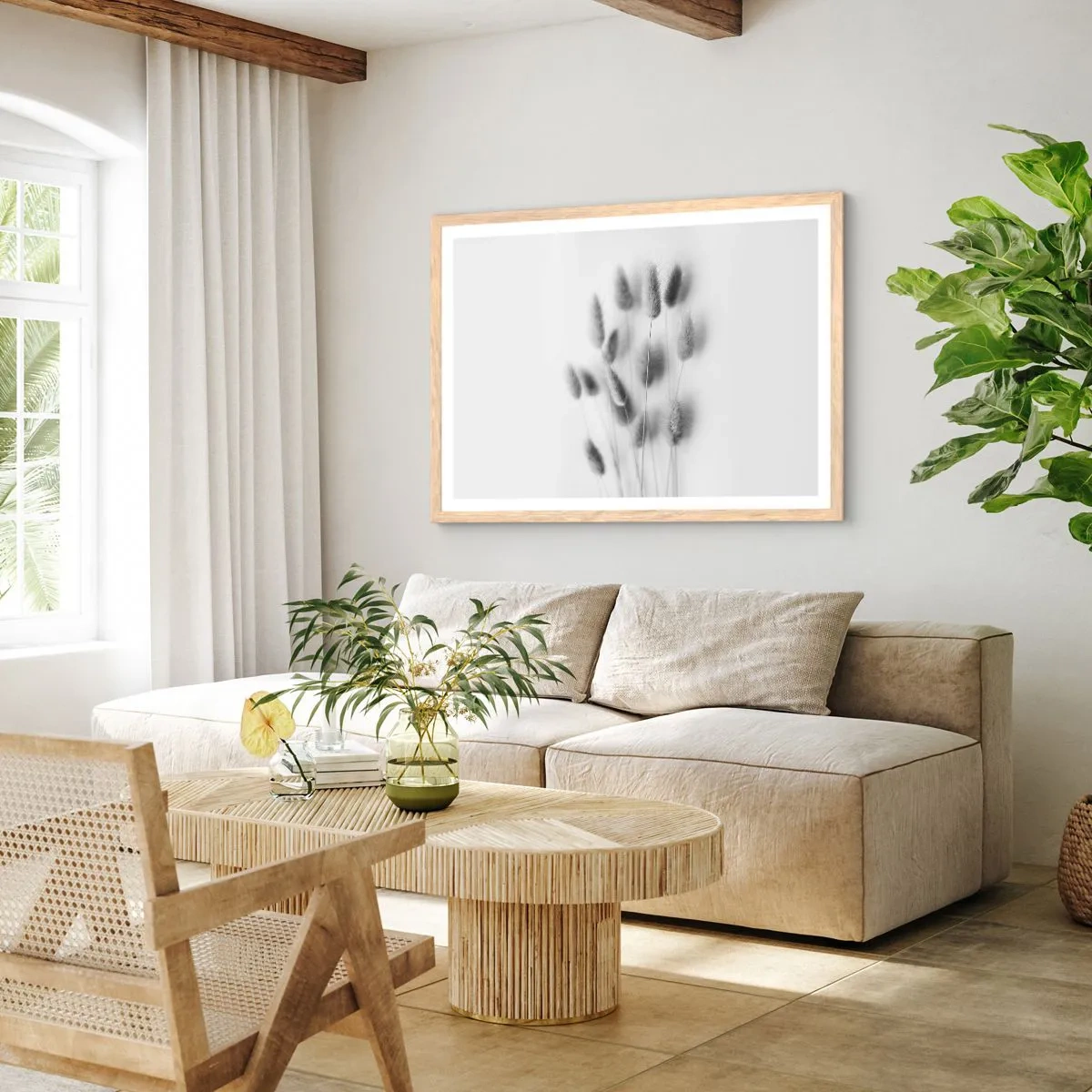 Poszter világos tölgy keretben - A bolyhos fű - 91x61 cm