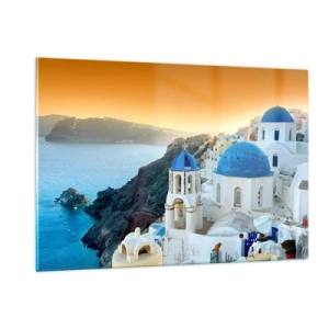 Üveg kép - Santorini – rásimulva a sziklákra - 120x80 cm