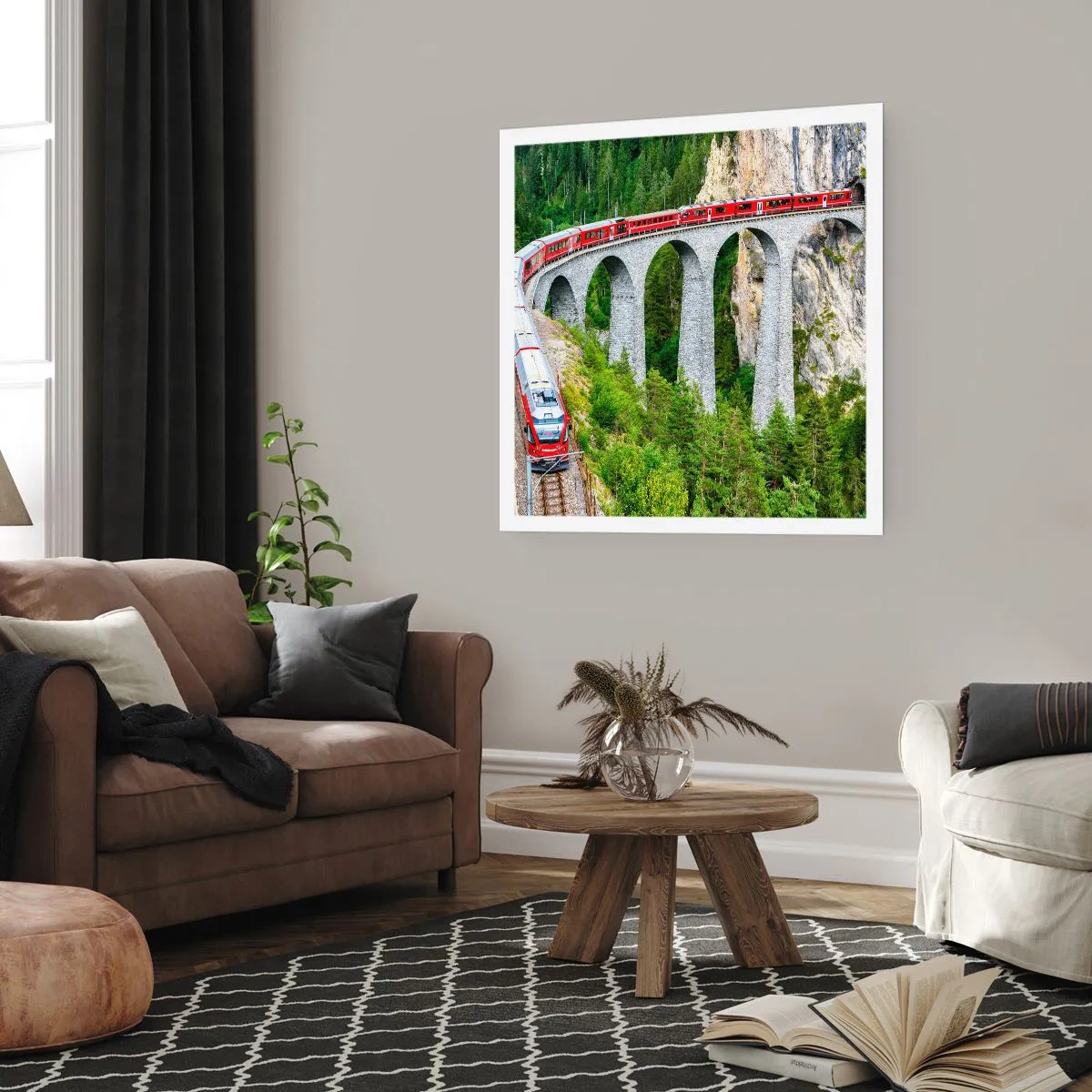 Poszter - Vasút hegyi kilátással - 60x60 cm