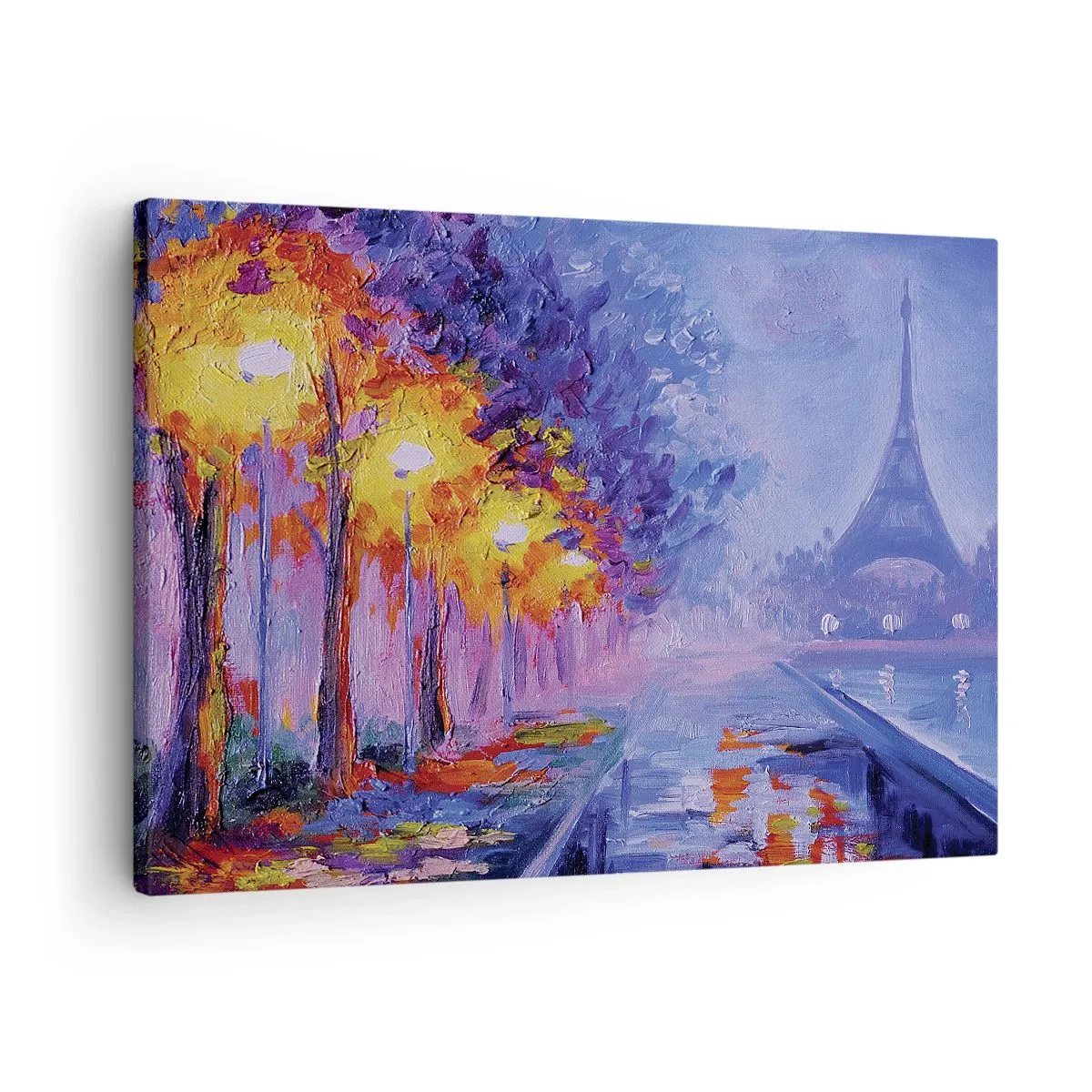 Vászonkép - Lámpás sugárút Párizsban, a háttérben az Eiffel-toronyval - 70x50cm - Egy álomséta - Modern fali dekoráció nappalihoz és hálószobához ARTTOR
