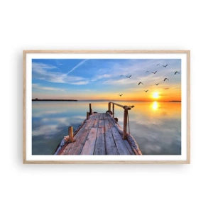 Poszter világos tölgy keretben - Menj egyenesen a nap felé - 91x61 cm