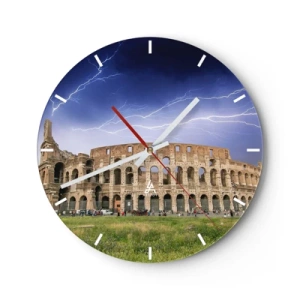 Falióra, Óra - A Colosseumot villámok világították meg a sötét égbolton - 30x30cm - Harc helyszíne - Modern fali dekoráció nappalihoz, konyhához és hálószobához ARTTOR