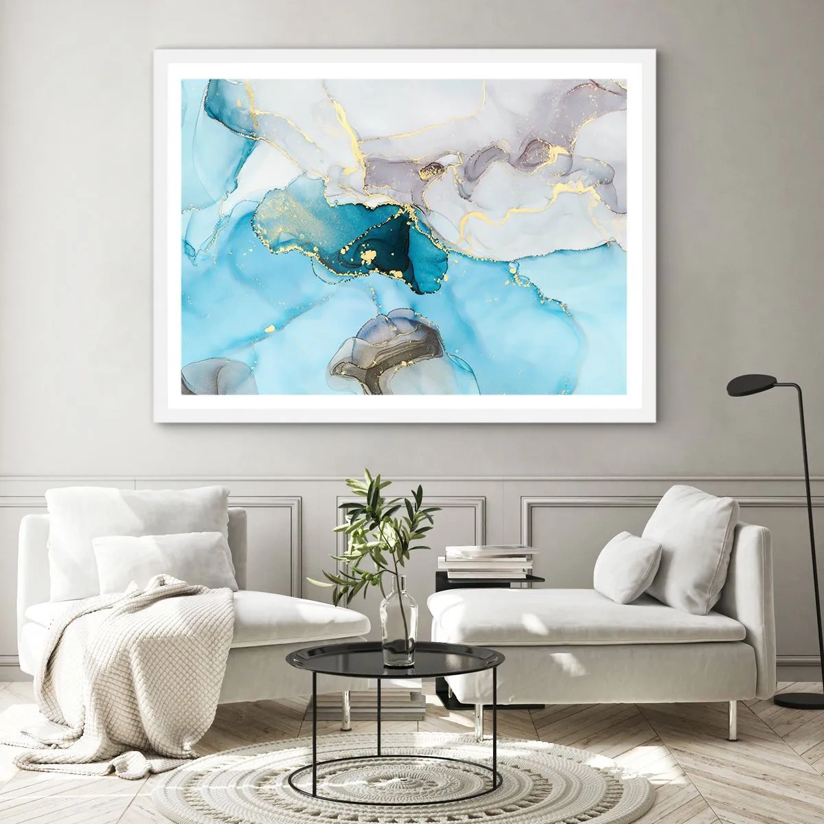 Poszter fekete keretben - Tanulmány a szürke és a türkiz találkozásáról - 50x40 cm