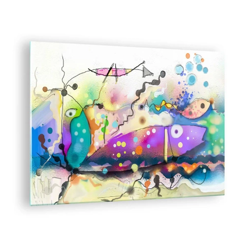 Üveg kép - Absztrakt kompozíció színes formákkal és vonalakkal - 70x50cm - Nincsenek szavak! - Modern fali dekoráció nappalihoz és hálószobához ARTTOR