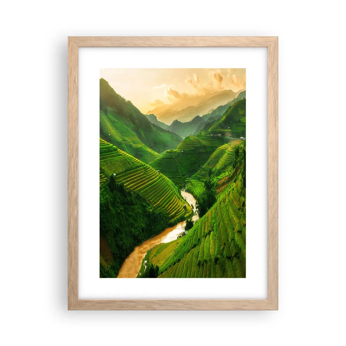 Poszter világos tölgy keretben - Vietnámi völgy - 30x40 cm