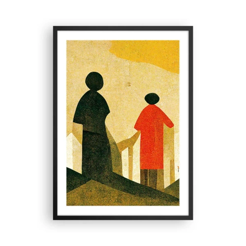 Poszter fehér keretben - Geometriai alakzatok sziluettjei egy absztrakt táj hátterében - 50x70cm - Még messze van - Modern fali dekoráció nappalihoz és hálószobához ARTTOR